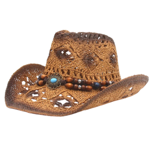 Strå cowboyhatt med turkos accent