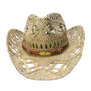 Stråcowboyhatt med läderbladband