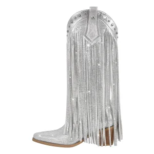 Strassprydda långfransade cowgirlboots