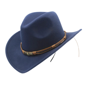 Ullfilts cowboyhatt med läderband och skalledetalj