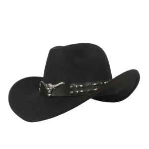 Ullfilz cowboyhatt med tjurskalleaccent