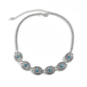Vintage silver concho choker halsband med turkos accenter