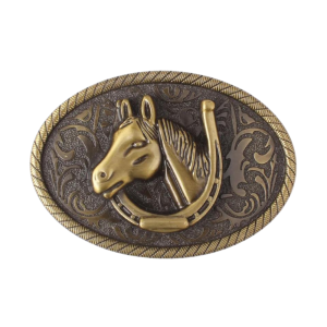 Western häst och hästsko bältespänne antik finish