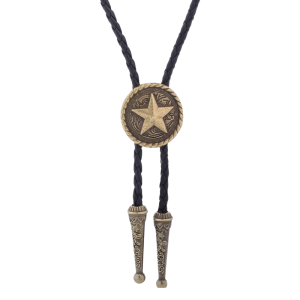 Western star cowboy bolo tie med flätad lädersnodd